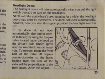 Headlight Doors - Manual opening (from 1980 T-bird Owners Manual p 23)