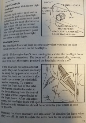 Headlight Door Manual Operation (from 1977 T-bird Owner's Manual p 19)
