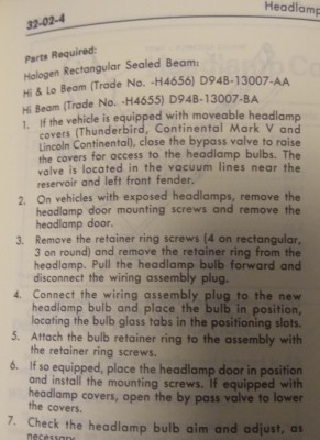 Headlight Replacement (from 1979 Ford Car Shop Manual - Vol. 3-Electrical)