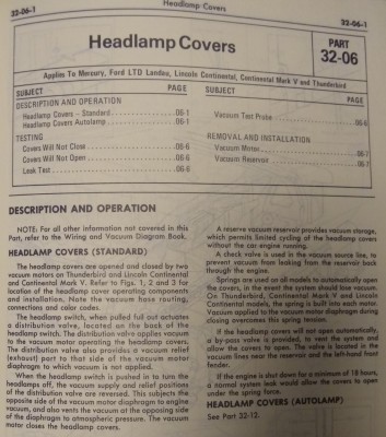 Headlight Cover General Description (from 1979 Ford Car Shop Manual - Vol. 3-Electrical)