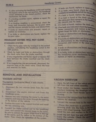 Headlight Vacuum Door Troubleshooting, Motor Removal &amp; Replacement (from 1979 Ford Car Shop Manual - Vol. 3-Electrical)