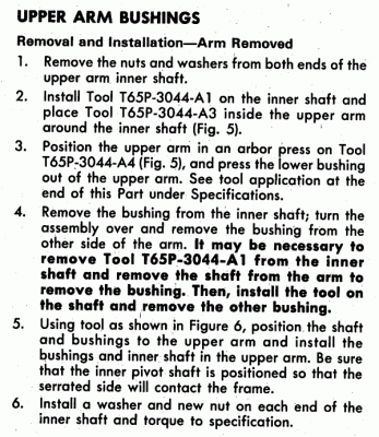 Upper Arm Bushings Replacement (1979 Ford Car Shop Manual Vol. 1-Chassis)