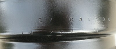Wheel stamped with size / type - note rim was made in Canada