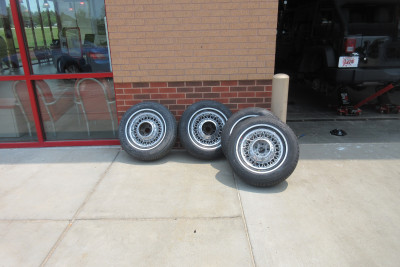 Set of wheels and tires ready to go on car